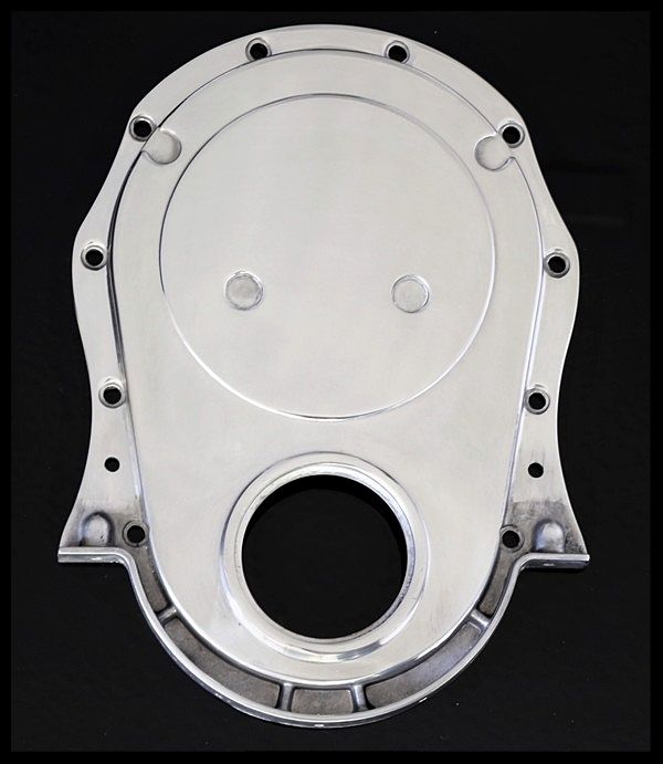 BBC CHEVY POLISHED ALUMINUM TIMING CHAIN COVER S8422 Skip White